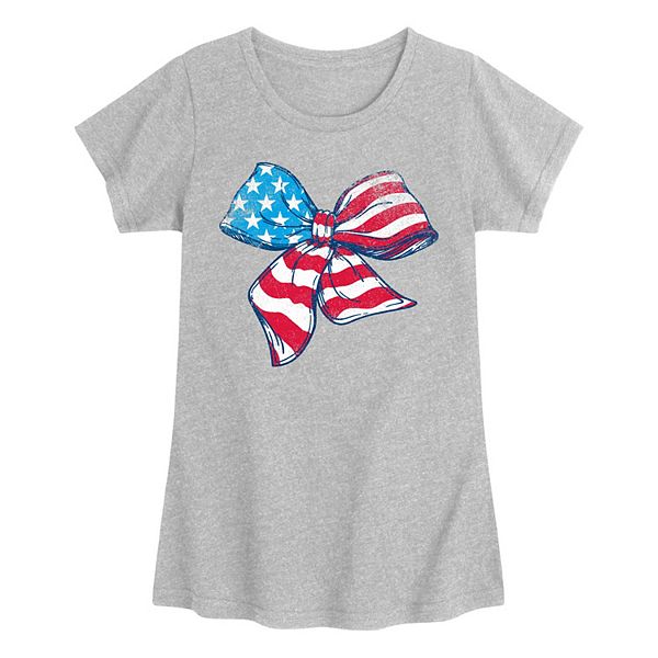 

Футболка с принтом в виде банта в звездно-полосатой тематике для девочек 7-16 лет Licensed Character, Heather Gray