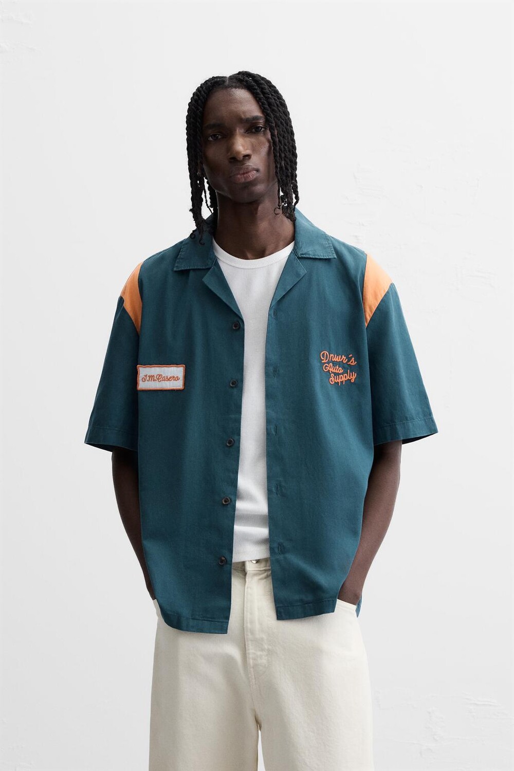 

Рубашка с нашивкой цветного блока ZARA, синий