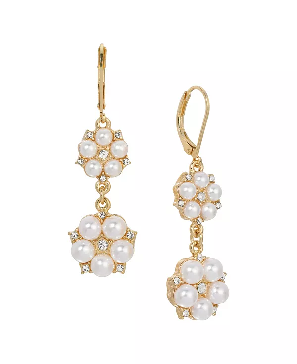 

Двойные серьги-подвески с искусственным жемчугом и кристаллами 2028, white