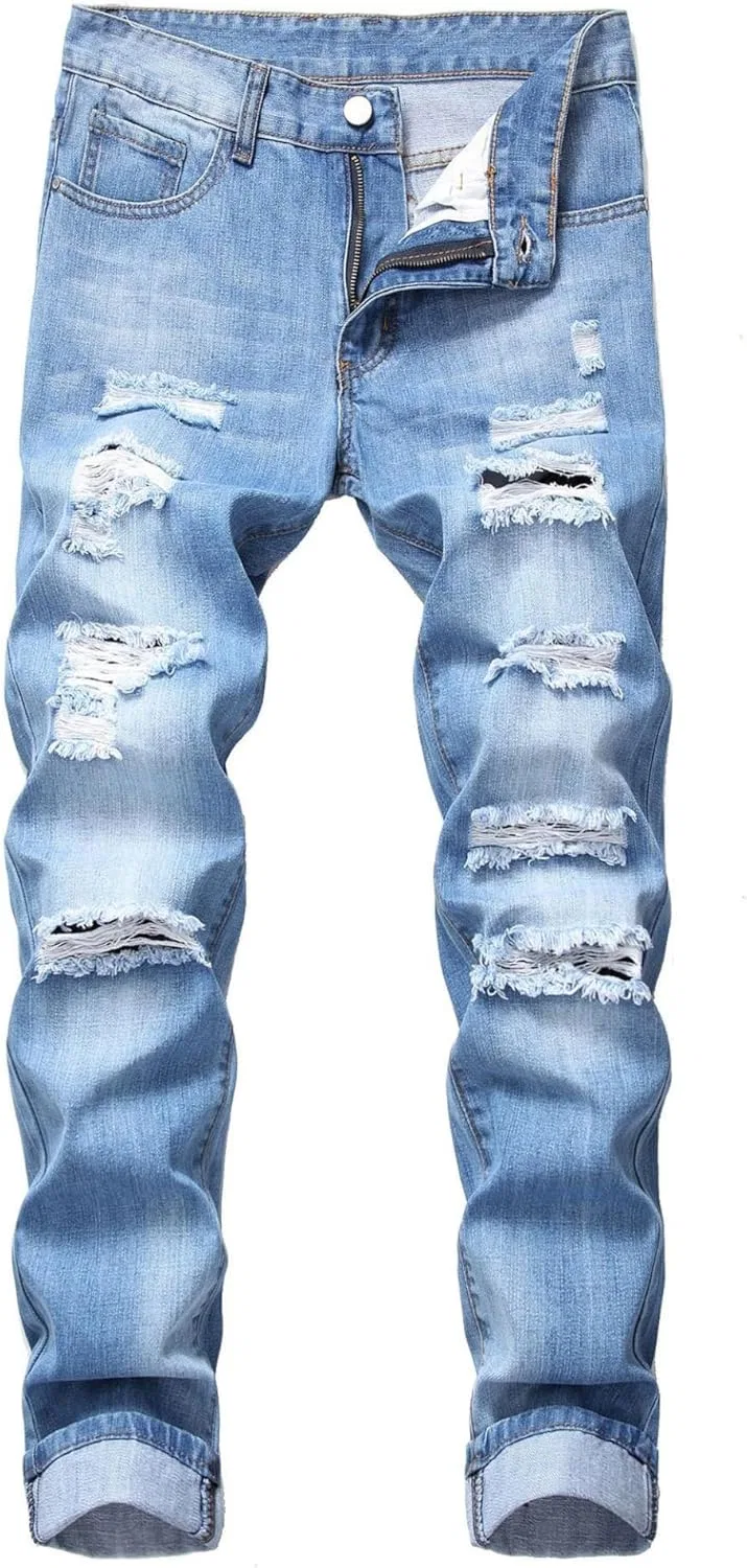 Джинсы мужские с потертостями, Light Blue