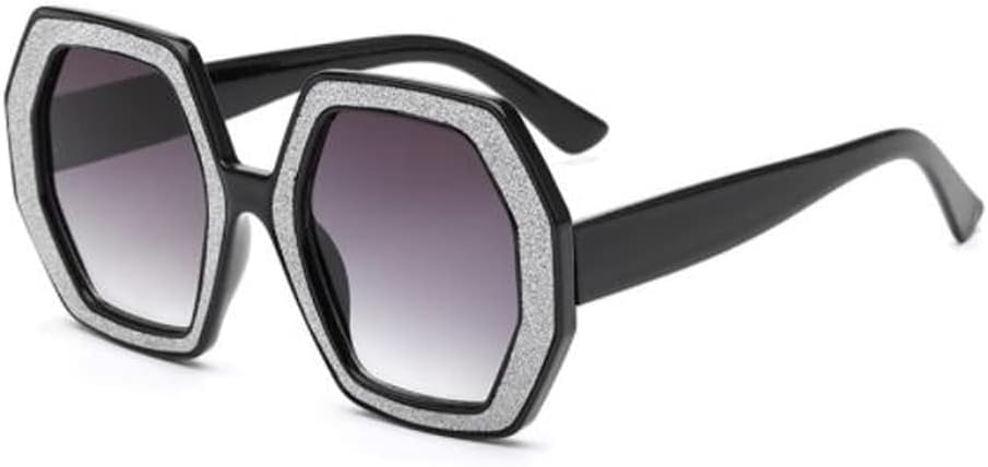 

Стильные солнцезащитные очки с многоугольной крупной оправой, украшенные бриллиантовыми наклейками и защитой от УФ-излучения, для мужчин и женщин (черная оправа с двойными серыми вкраплениями) PUB, Black Frame Double Grey Flakes