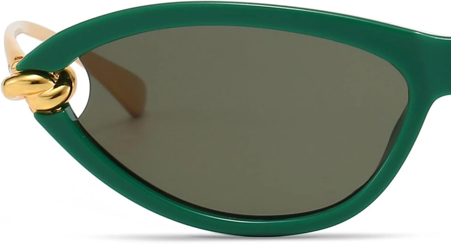 

Солнцезащитные очки Hanj в стиле ретро 90-х годов, овальные, модные, с золотыми дужками, классические, в форме «кошачьего глаза», Green Frame Grey Lenses