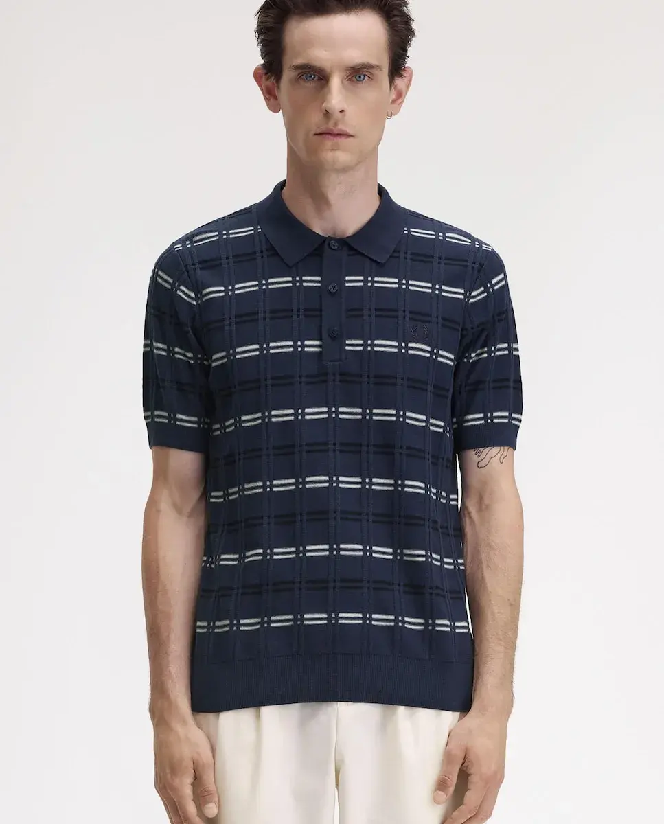 

Мужской джемпер с полосатым воротником-поло Fred Perry, темно-синий