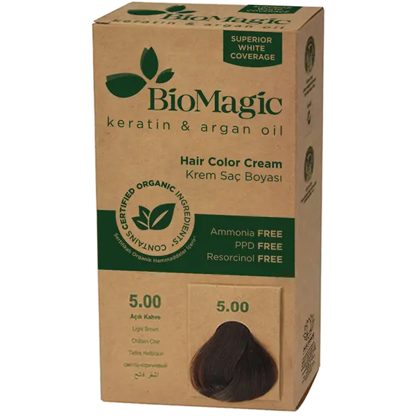 

Краска для волос светло-русый 5.00, 250 г Biomagic Keratin&Argan oil, цвет jasny brąz 5.00