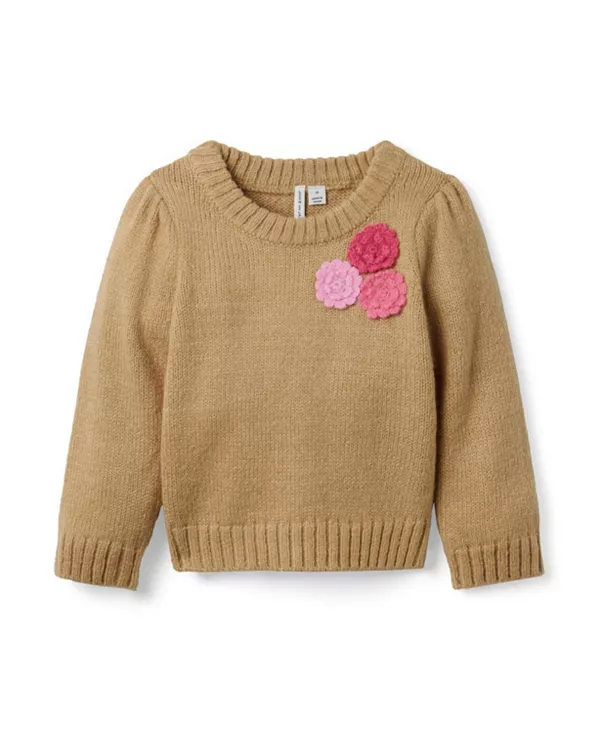 

Детский свитер с цветочной аппликацией для девочек - для малышек, девочек постарше. Janie And Jack, бежевый