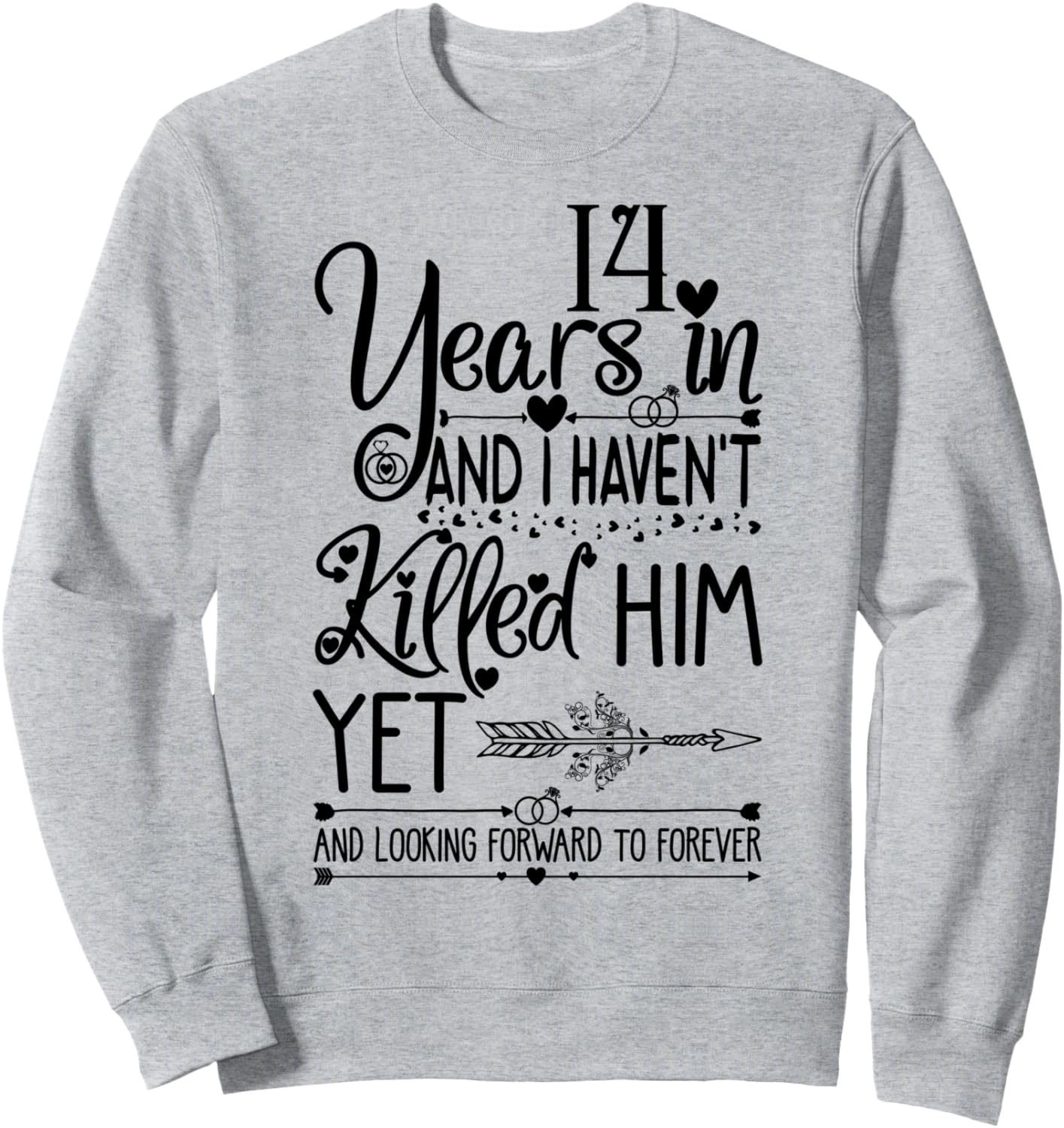

14-я годовщина свадьбы для нее и ее жены. Толстовка с надписью «14 лет брака» 14Th Wedding Anniversary Couples Outfit Shop, серый