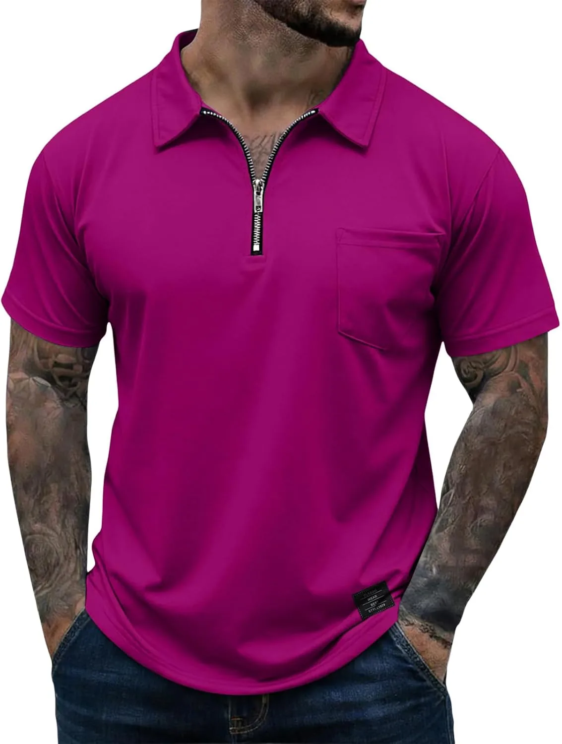 Мужская поло для гольфа с коротким рукавом и молнией на четверть, Slim Fit