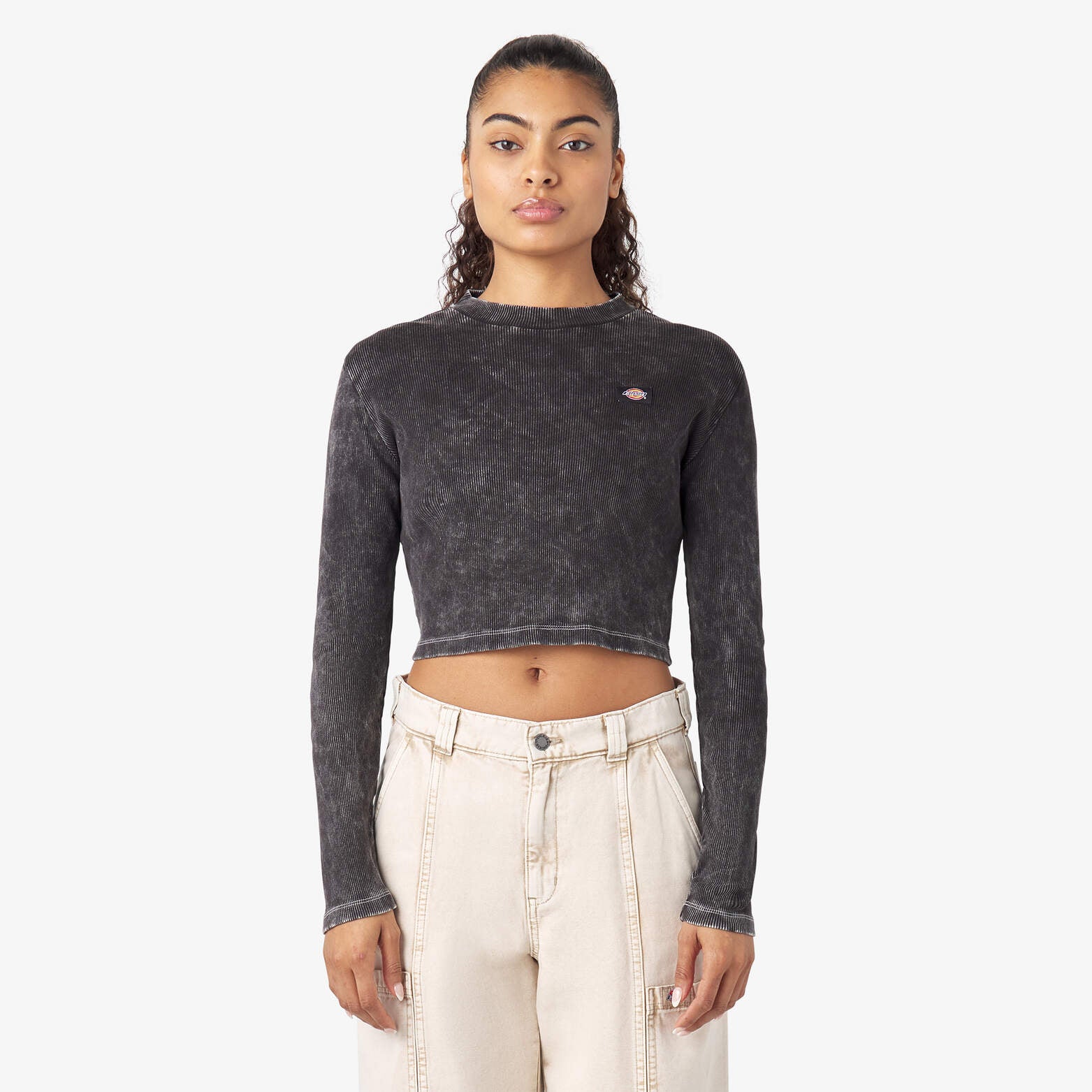 

Женская футболка с длинным рукавом Dickies Newington, цвет black heritage wash (kwh)