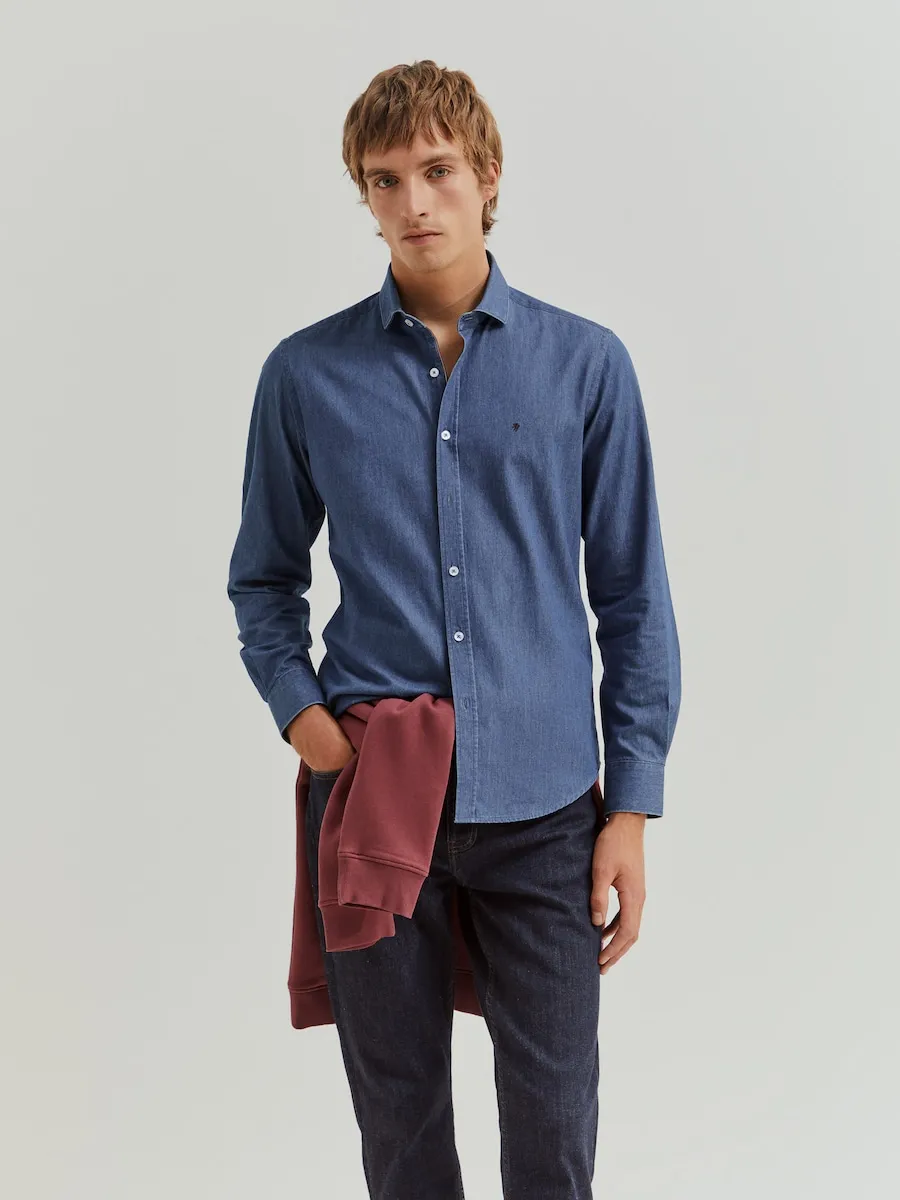 

Мужская джинсовая рубашка из хлопка, приталенного кроя, синего цвета Lion of Porches