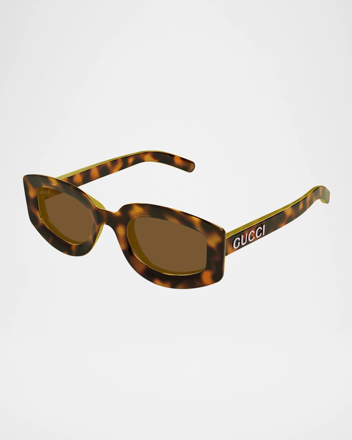 

Овальные пластиковые солнцезащитные очки Gucci, цвет Shiny Spotted Havana Yellow