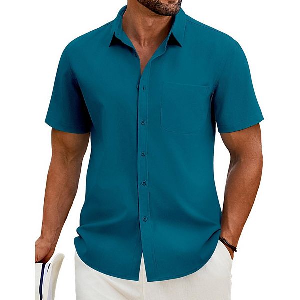 

Мужская повседневная рубашка с коротким рукавом из льна с карманом Coofandy, Dark Blue