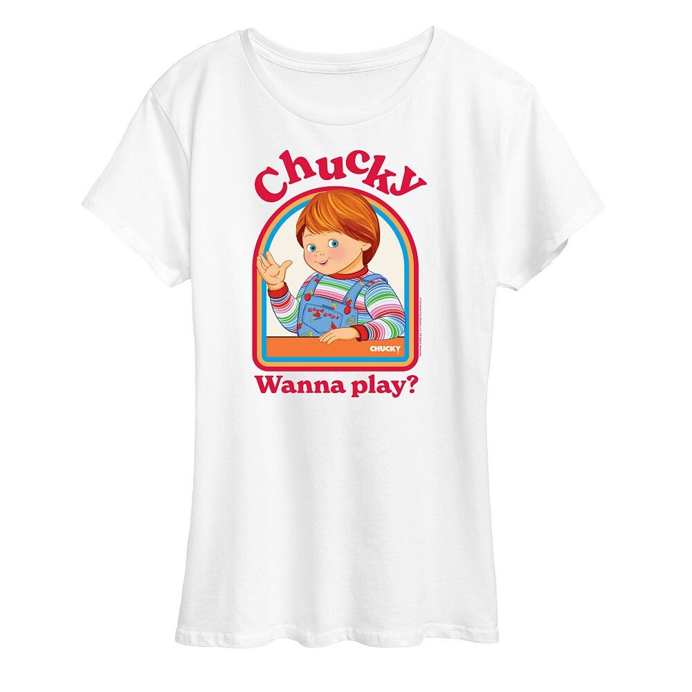 

Женская футболка с рисунком Chucky Wanna Play Licensed Character, белый