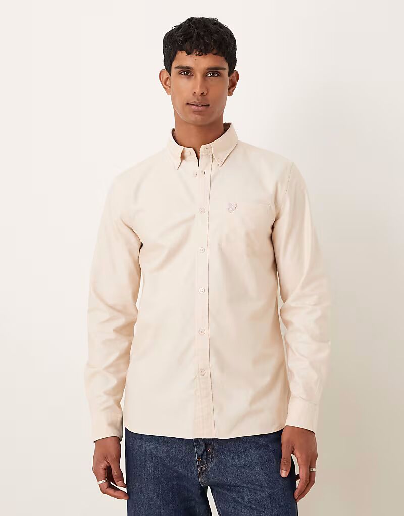 

Однотонная рубашка-оксфорд с принтом орла розового оттенка Lyle & Scott