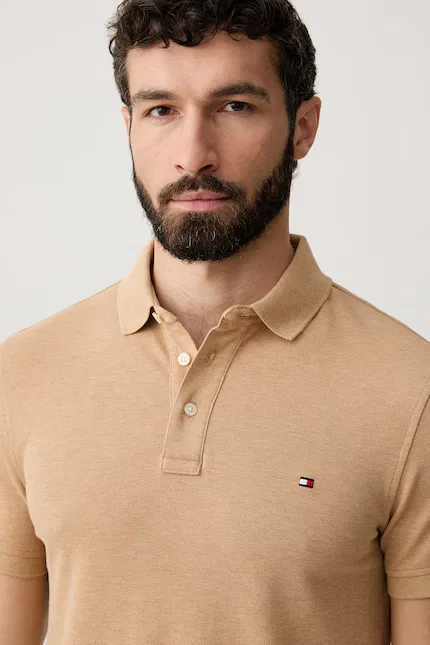 Поло из хлопка Tommy Hilfiger, бежевый — фото 4