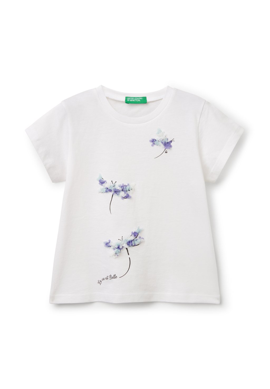

Футболка с принтом WITH PETAL EFFECT APPLIQUE United Colors of Benetton, белый