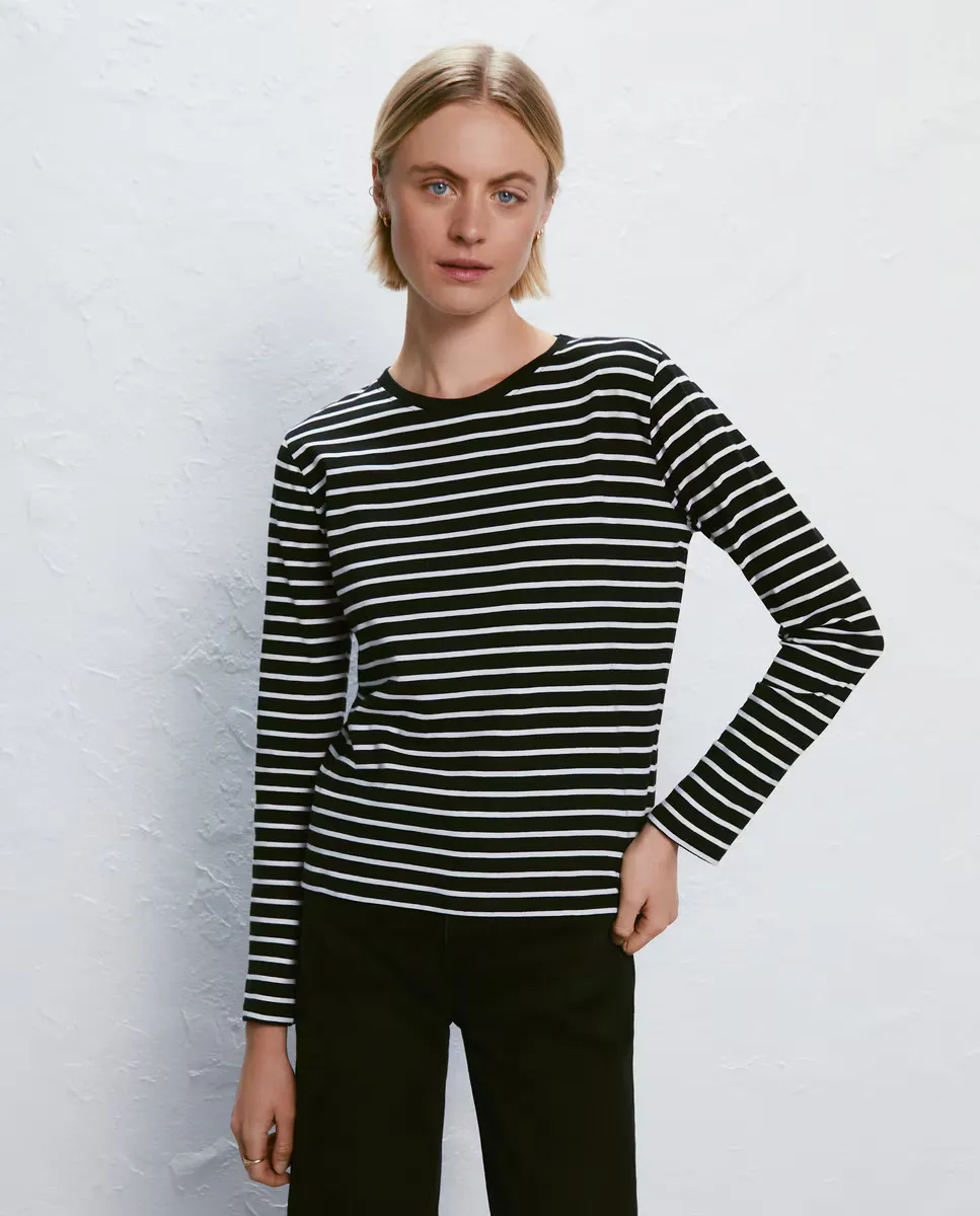 

Женская базовая футболка в полоску с длинными рукавами Easy Wear, черный