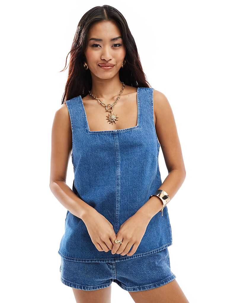 

Синий джинсовый топ без рукавов с длинными рукавами ASOS DESIGN