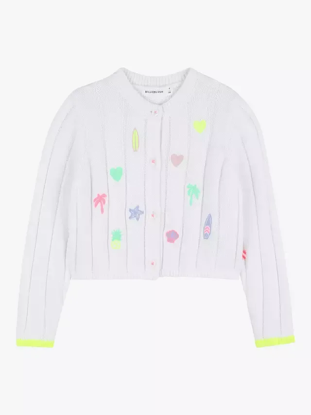 Детский вязаный кардиган с вышивкой, белый/разноцветный Billieblush
