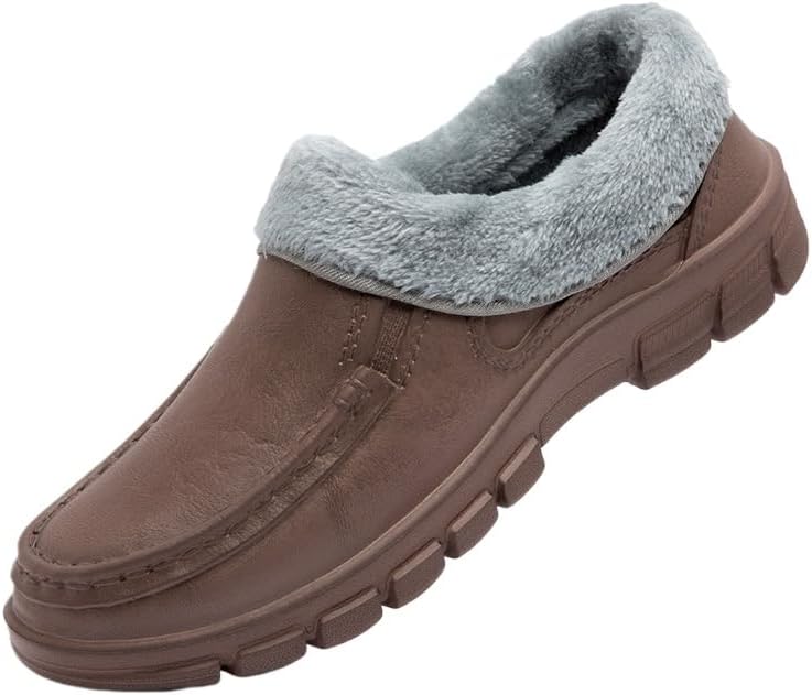 

Мужские мокасины-тапочки Hhhchpm без шнурков, теплые уютные домашние туфли для дома и улицы, пушистые лоферы с широкой подошвой, из микрофибры с флисовой подкладкой и эффектом памяти для использования дома и на улице, коричневый