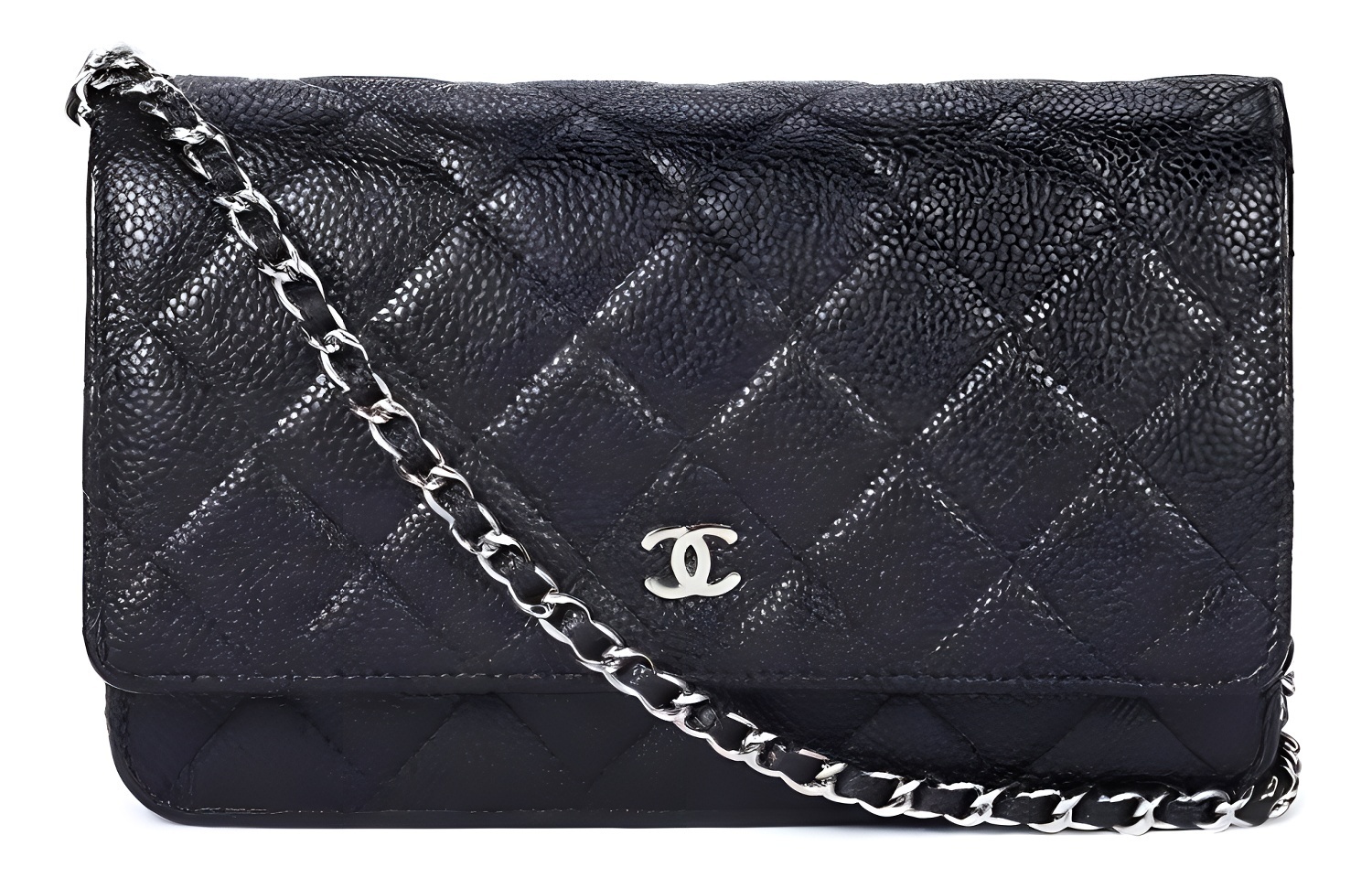 

CHANEL Зернистая телячья кожа цепочка сумочка клатч через плечо женская черная