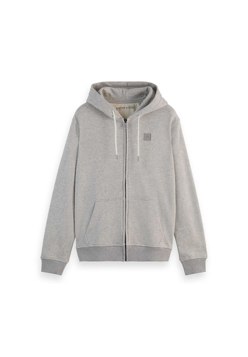 

Мужская толстовка - Essential Logo Badge на молнии, капюшон, логотип, хлопок SCOTCH & SODA, светло-серый