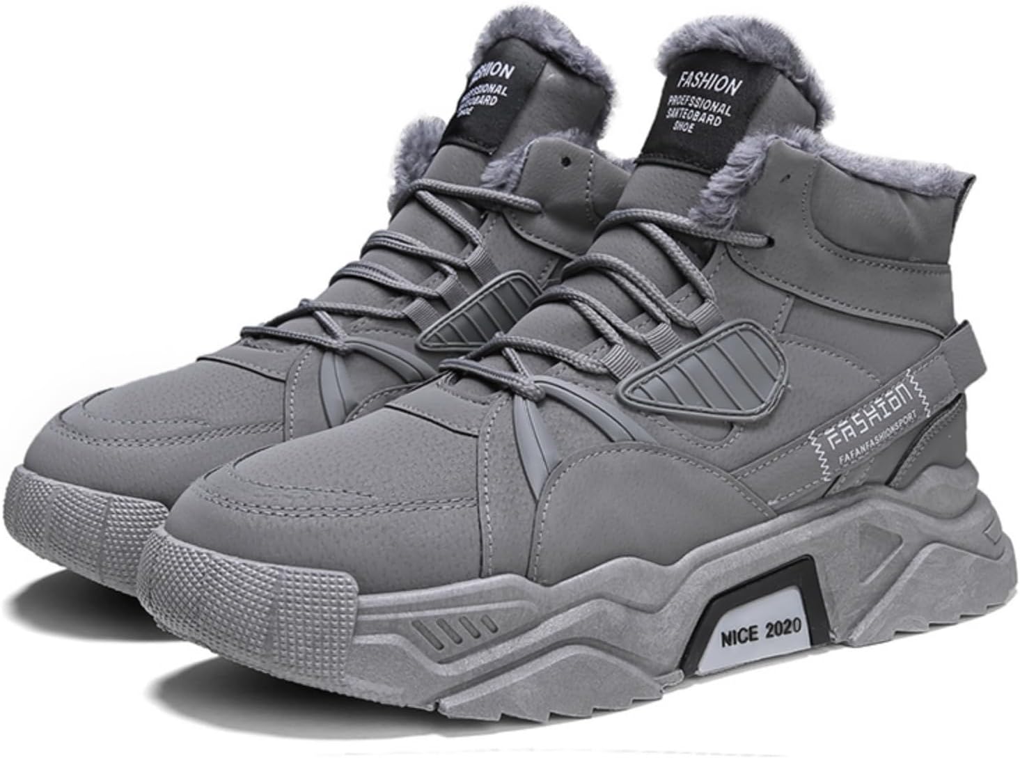 

Мужские зимние высокие ботинки, с толстым флисовым утеплителем для тепла, регулируемый ремешок и шнуровка, прочная подошва, удобная посадка для повседневной носки и активного отдыха в холодную погоду Khwfjas, серый