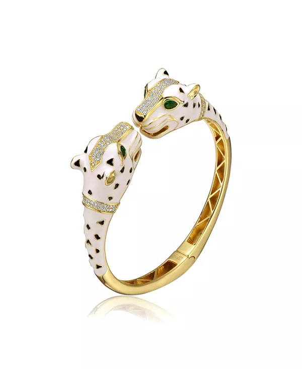 

Браслет-Браслет в виде пантеры из стерлингового серебра 14 карат с позолотой и черными кубическими цирконами Genevive, black