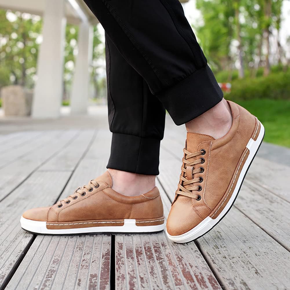 Мужские кожаные повседневные туфли на шнуровке Oxfords, модные, нескользящие, удобные кеды для бизнеса Asifn, желтый — фото 2