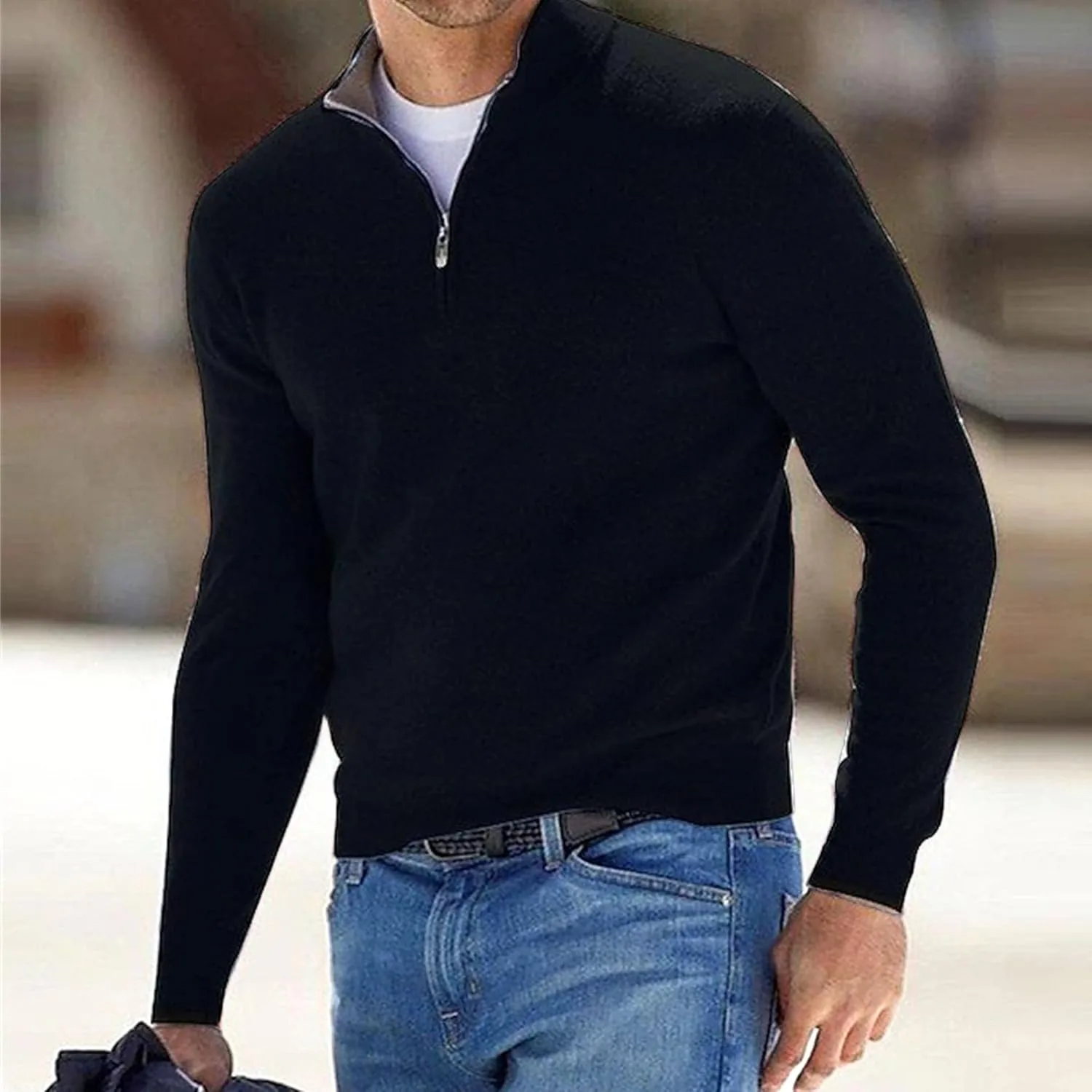 Мужской свитер-пуловер Quarter Zip Mock Neck Slim Fit — фото 2