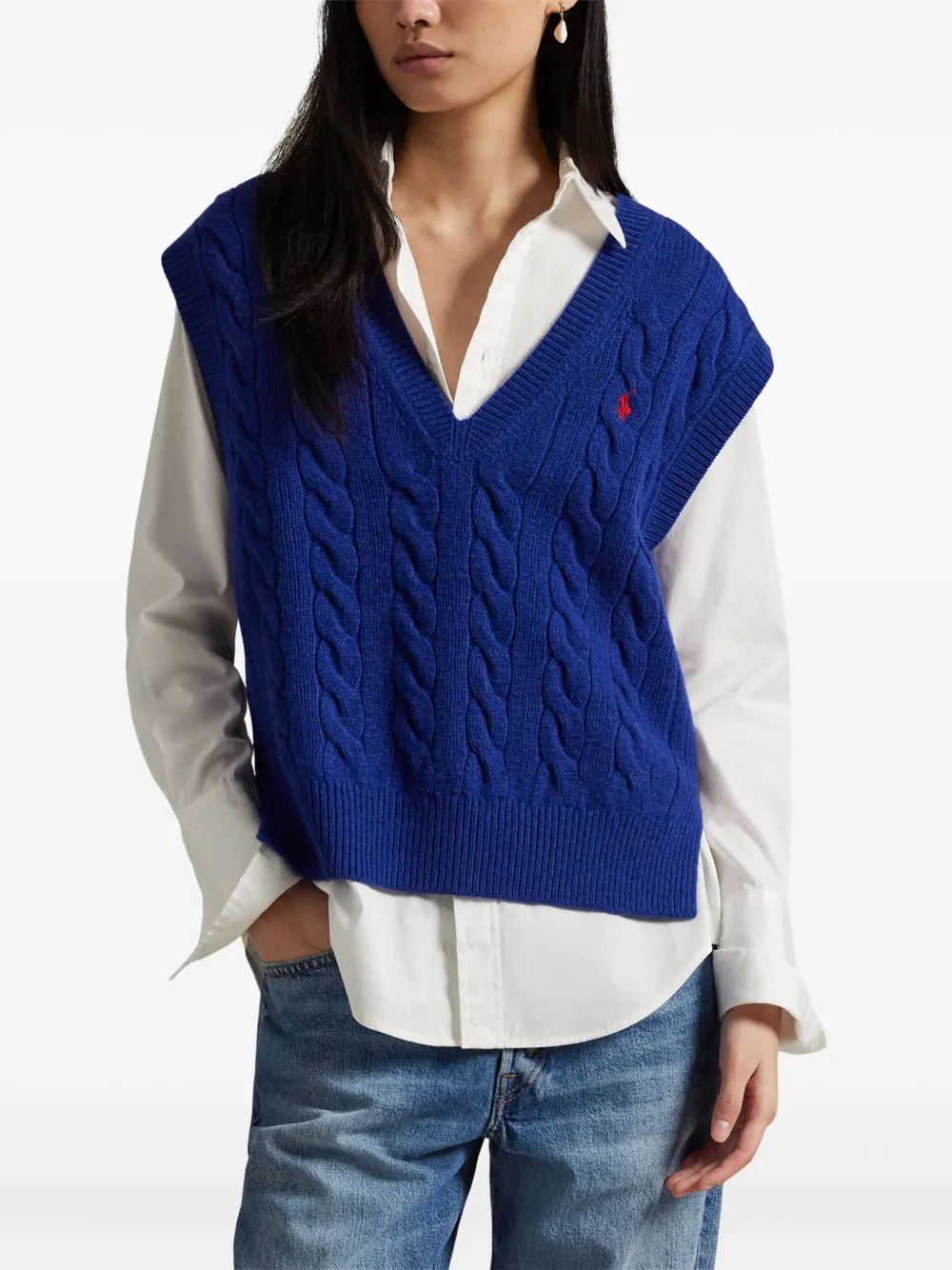 

Топ фактурной вязки с V-образным вырезом POLO RALPH LAUREN, синий
