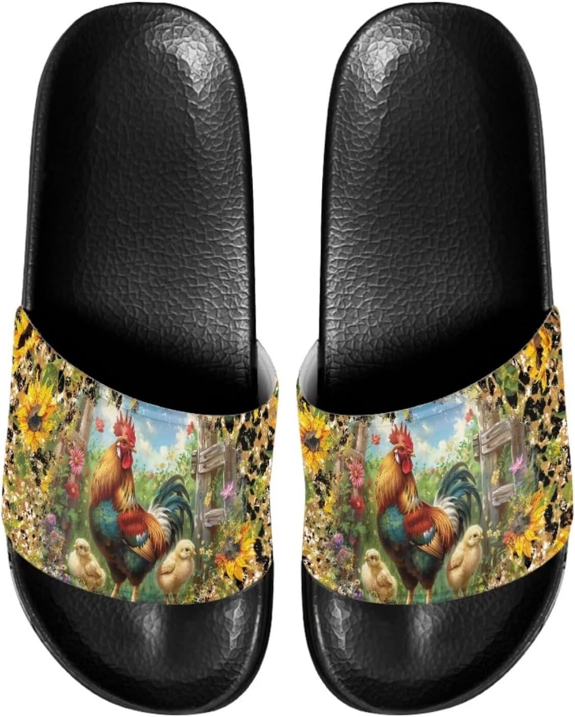 

Унисекс слайд-сандалии JoyLamoria с принтом, домашние тапочки для ванной, повседневная обувь на плоской подошве для мужчин и женщин, Sunflower Chicken Print