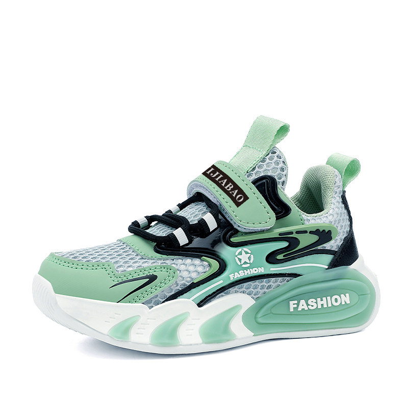 

Кроссовки для бега для детей с низким верхом, амортизирующие, износостойкие, с отскоком, легкие Yi Jiabao, серый/зеленый