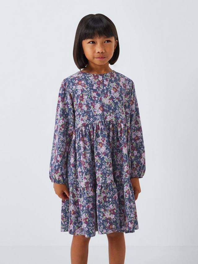 

Детское платье-сарафан с длинными рукавами и цветочным принтом John Lewis, Navy/Purple