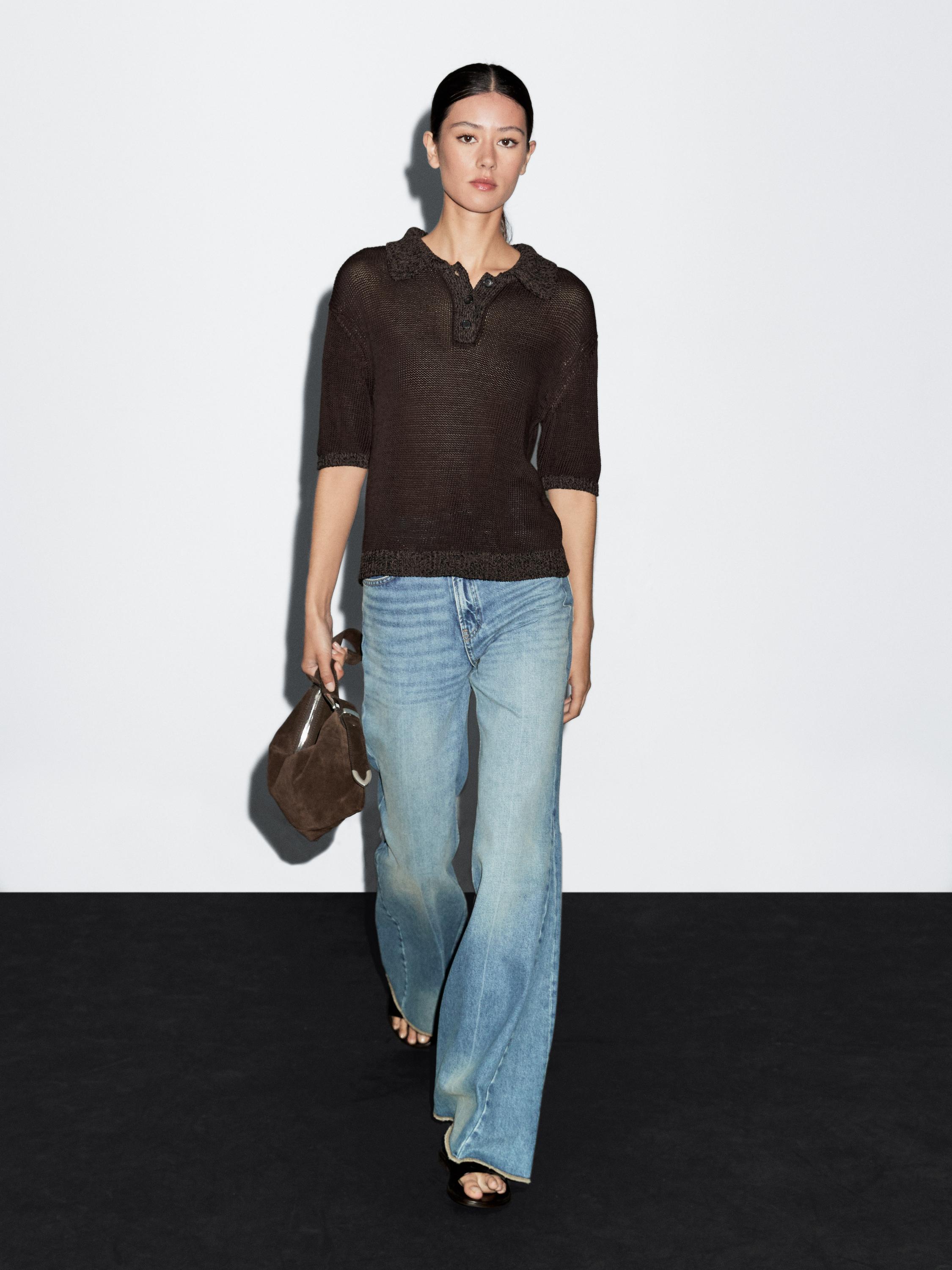 

Свитер поло с контрастным воротником Massimo Dutti, шоколадный