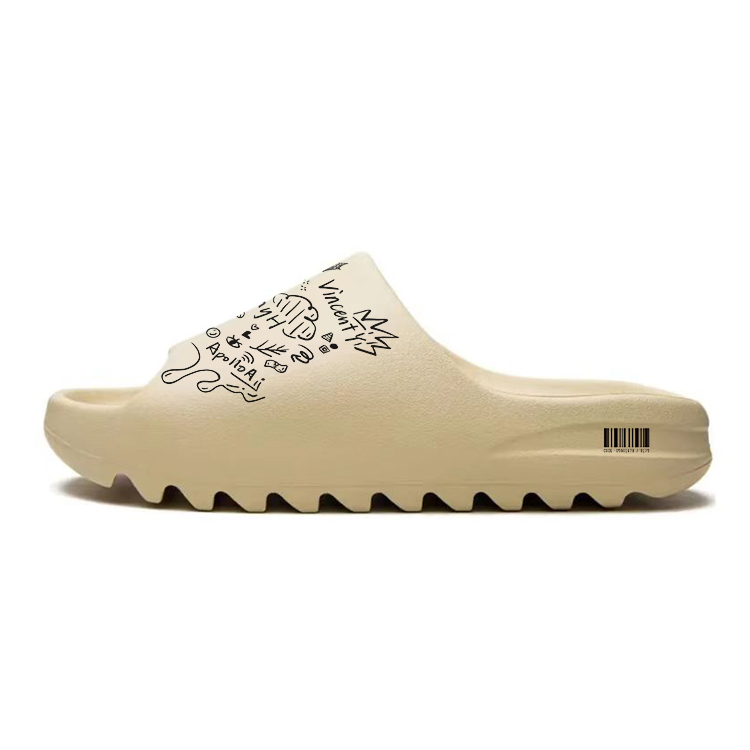 Yeezy Slide Противоскользящие Быстросохнущие Шлепанцы Унисекс Бежевый Черный Adidas Originals