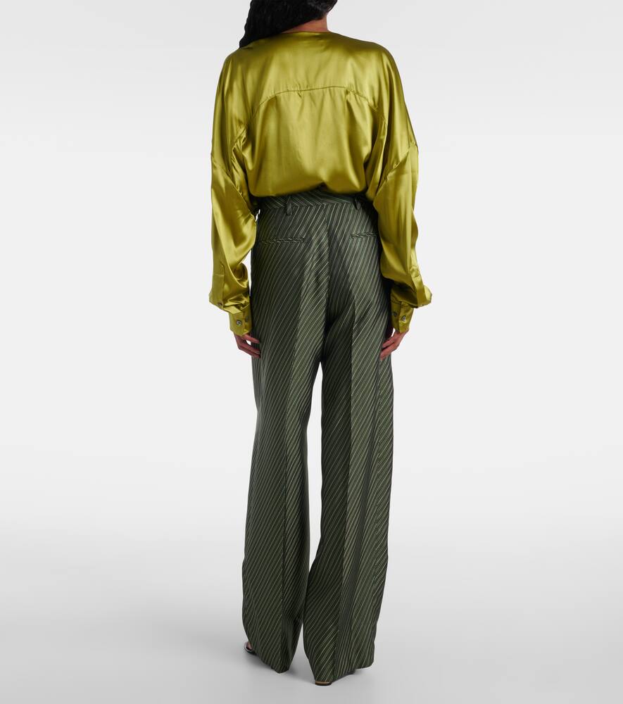 Полосатые брюки с высокой талией и широкими штанинами Dries Van Noten, Bottle — фото 3