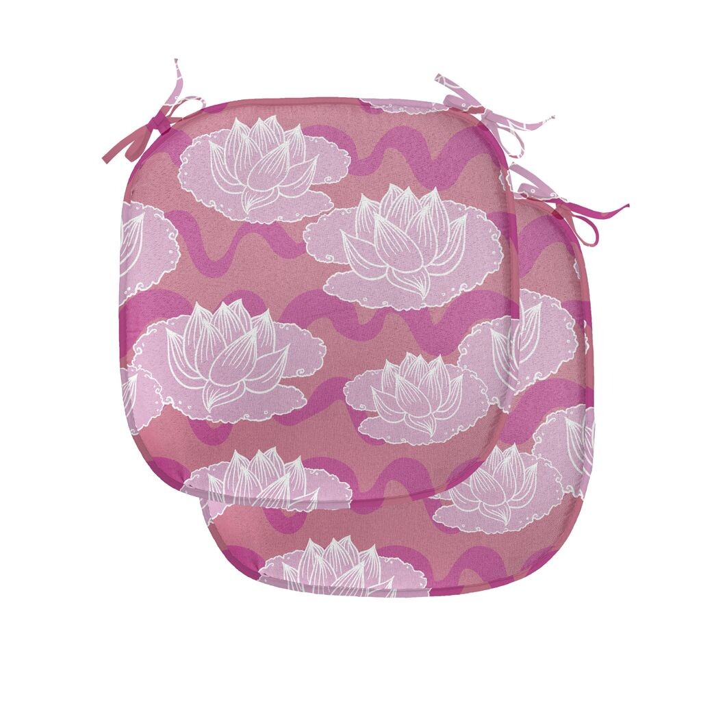 

ABAKUHAUS Lotus Подушка для обеденного стула Фольклорные цветы Декоративная водонепроницаемая подушка с ремнями для кухонных сидений 40 см x 40 см Упаковка из 2 шт. Розовый Коралловый Бледно-розовый