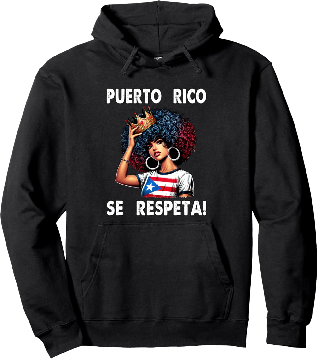

Толстовка с капюшоном с флагом Puerto Rico Se Respeta Afro Boricua Queen Crown PR Puerto Rico Se Respeta Collection, More Here, черный