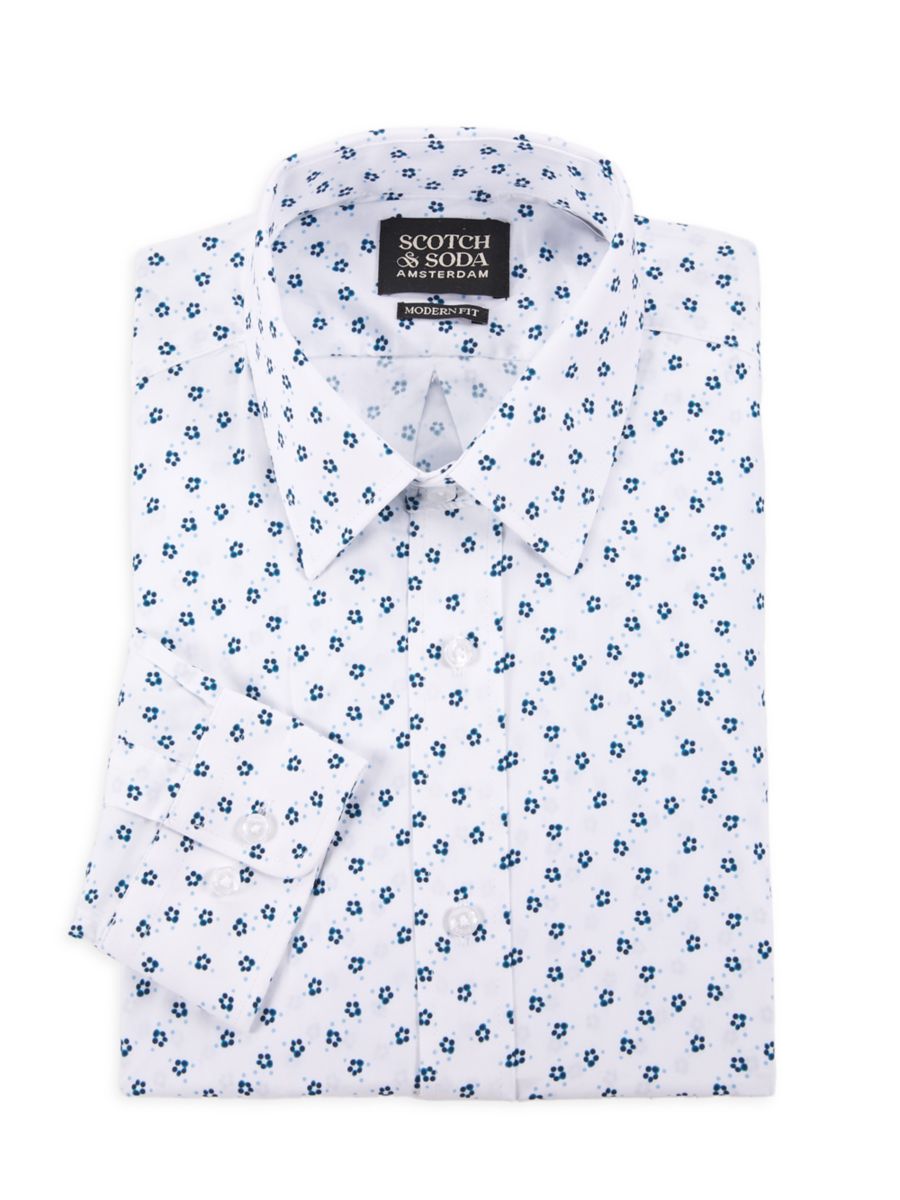 

Рубашка современного кроя из эластичного хлопка с цветочным принтом Scotch & Soda, цвет White Navy