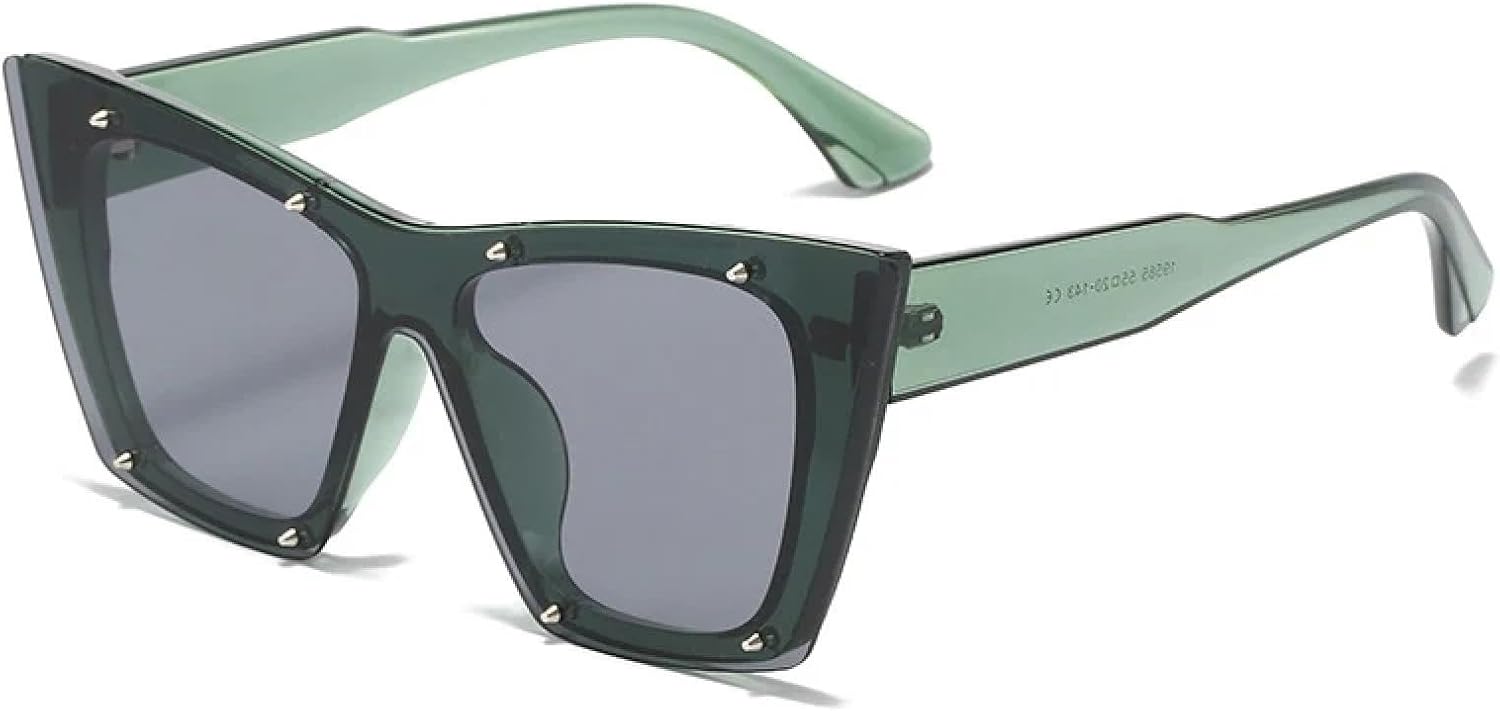 

Модные солнцезащитные очки «кошачий глаз» для женщин и мужчин, в стиле ретро, ​​цельные, с большой оправой и заклепками, для путешествий и вождения, с защитой от УФ-излучения UV400 TKKTLLT, Green Gray