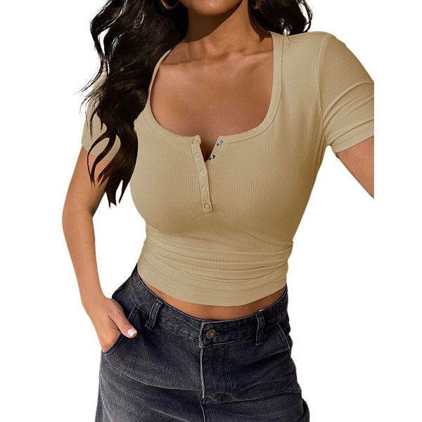 

Женская летняя майка с коротким рукавом и квадратным вырезом Yesfashion, Apricot