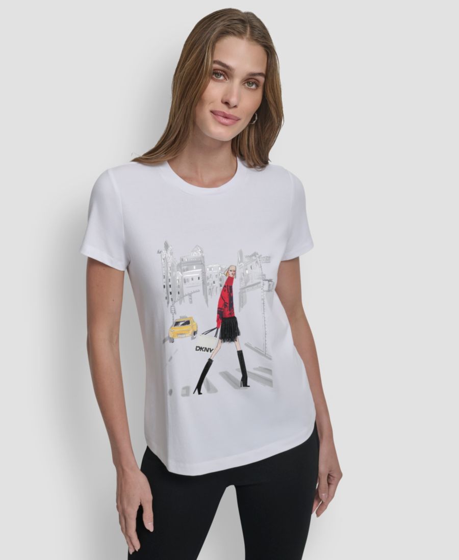 

Женская футболка с коротким рукавом и надписью "Разговорная" DKNY, White