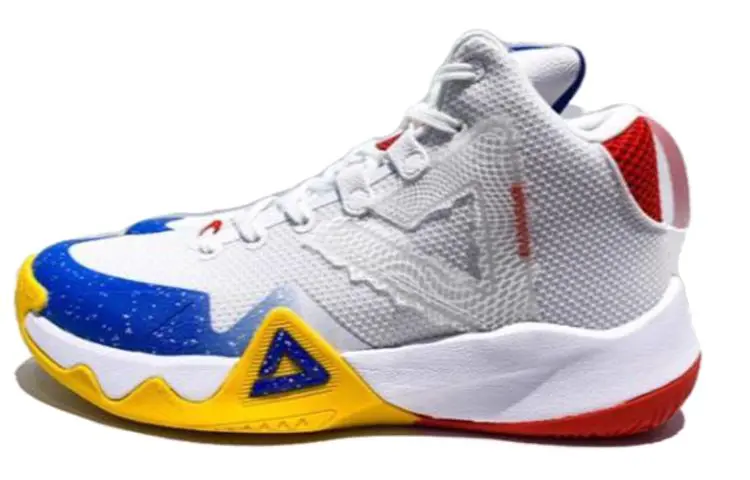 

Антискользящие и износостойкие дышащие баскетбольные кроссовки Mid-Top для мужчин бело- PEAK, Baymax/Colorful синий