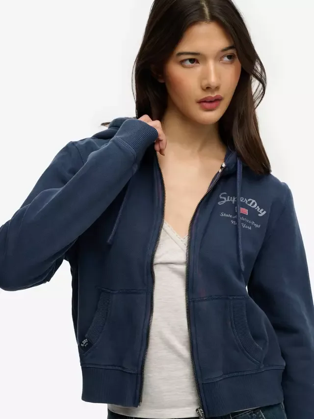 Укороченная толстовка на молнии Athletic Essentials, цвет Lauren, темно-синий Superdry — фото 4