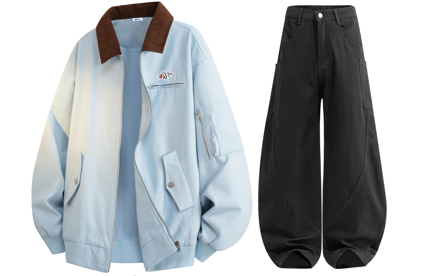 

Повседневный костюм Unisex с лацканом Lapel Moderate WARRIOR, светло-синий+premium черный