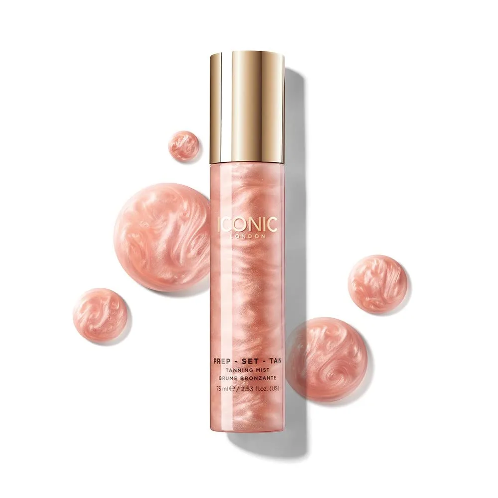 ICONIC LONDON Prep-Set-Tan Original | Мерцающий спрей для лица с гиалуроновой кислотой, не тестируется на животных, веганский продукт, 75 мл