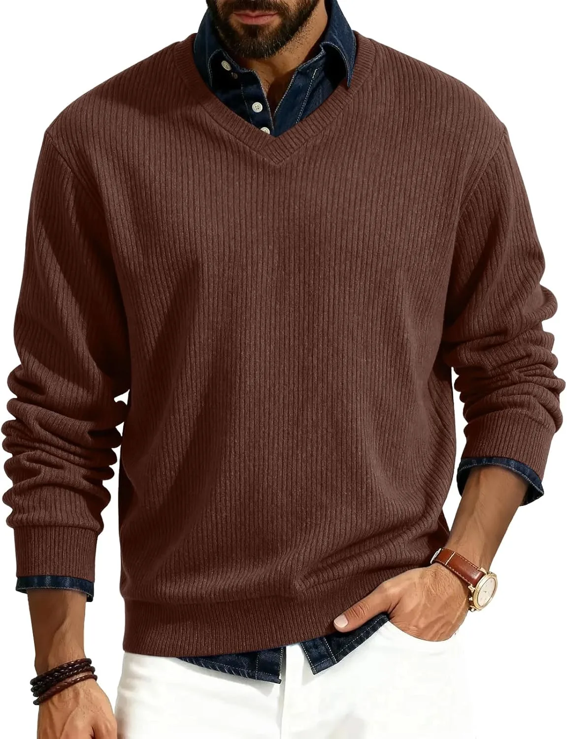 

Свитер вязаный с V-образным вырезом AAZJSS