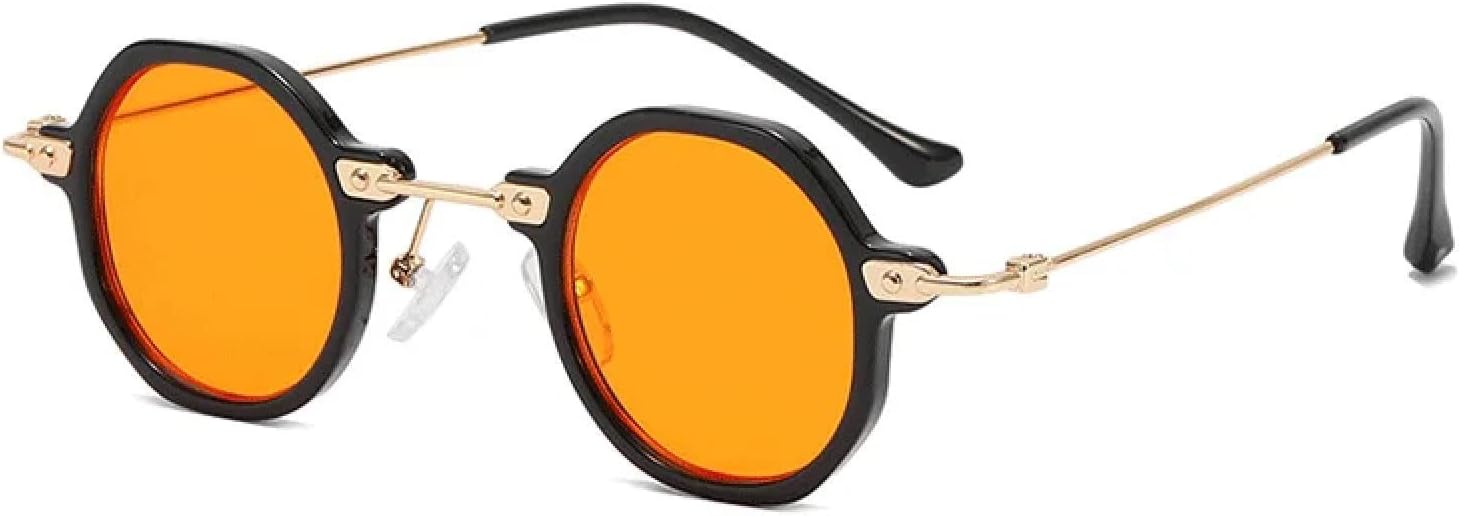 

Солнцезащитные очки с защитой UV400 | Маленькая круглая металлическая оправа, прозрачные линзы | Для женщин и мужчин, для занятий спортом на открытом воздухе и вождения DSVIGF, Black Orange