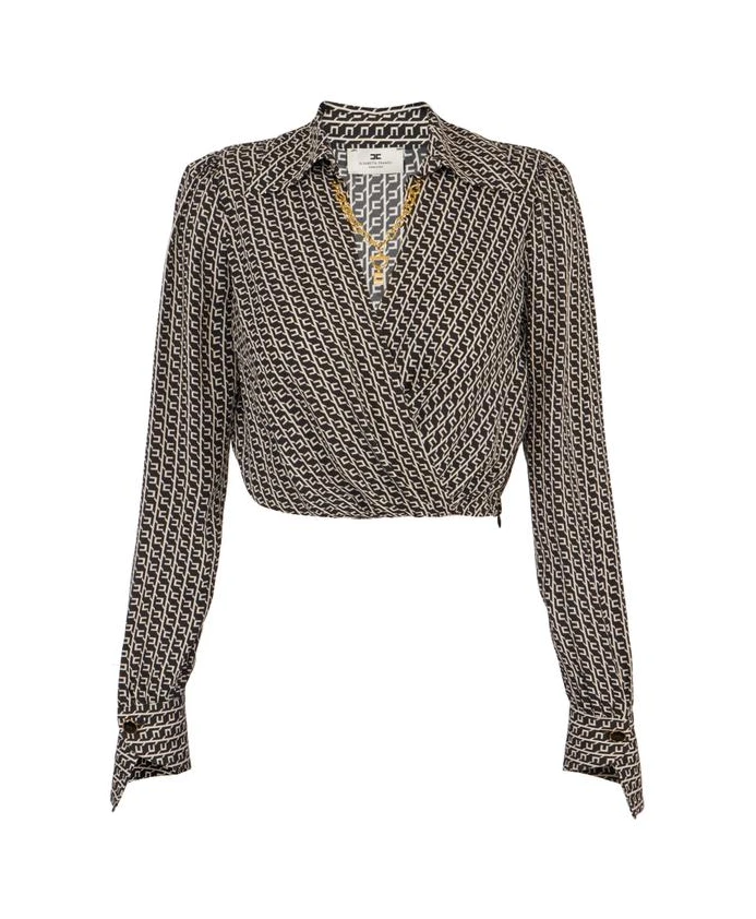 

Рубашка из жоржета с геометрическим принтом Elisabetta Franchi, черный