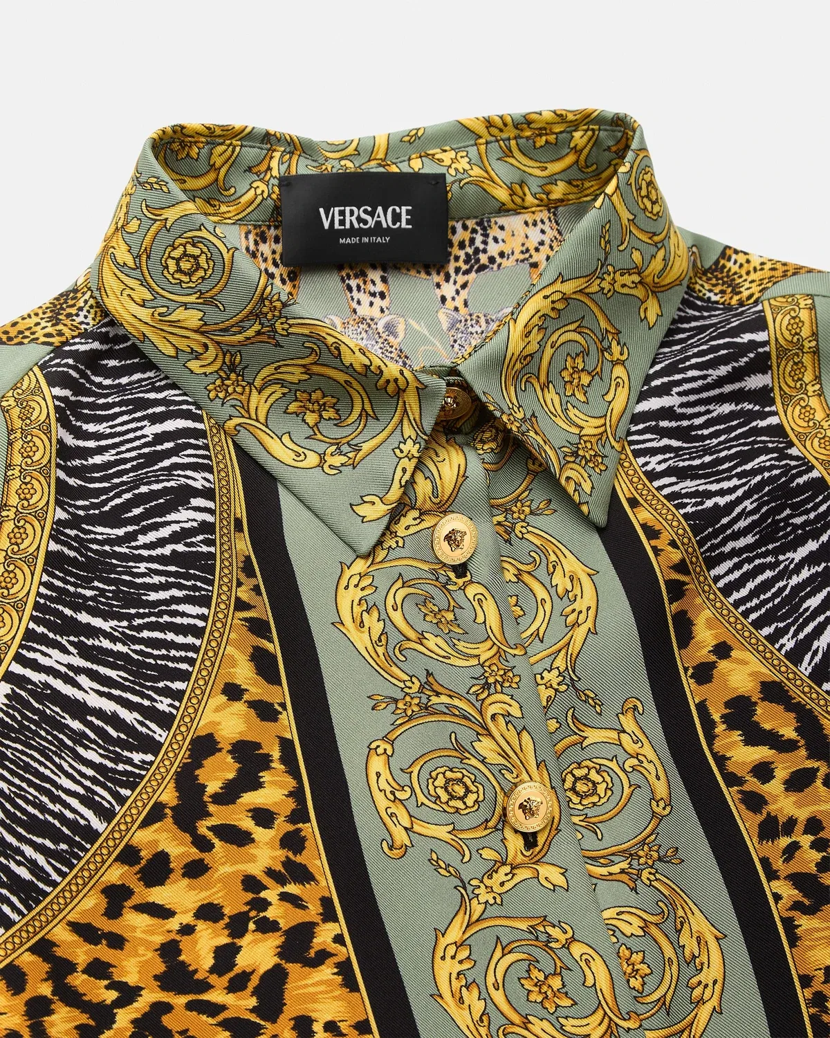 Детское платье-рубашка из шелкового твила с принтом VERSACE, мультиколор — фото 4